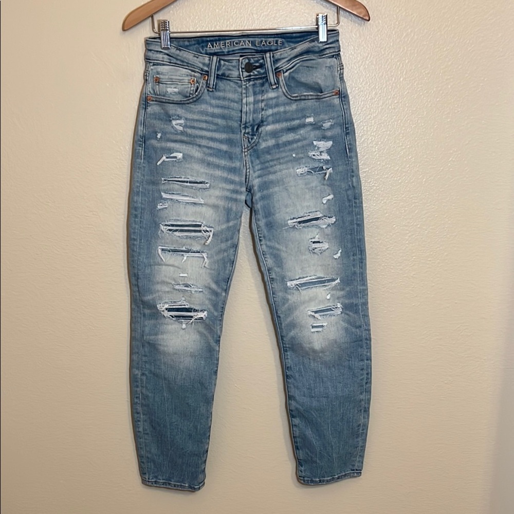 American Eagle Outfitters Airflex Athletic Fit Distressed Blue Jeans